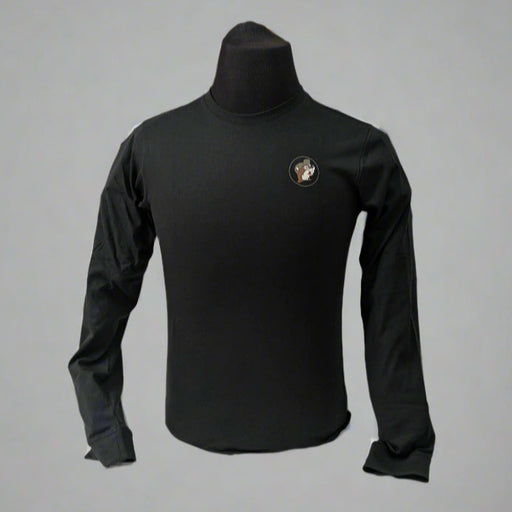 Black long sleeve Buc-ee’s shirt on mannequin with small Buc-ee’s logo on the left chest.