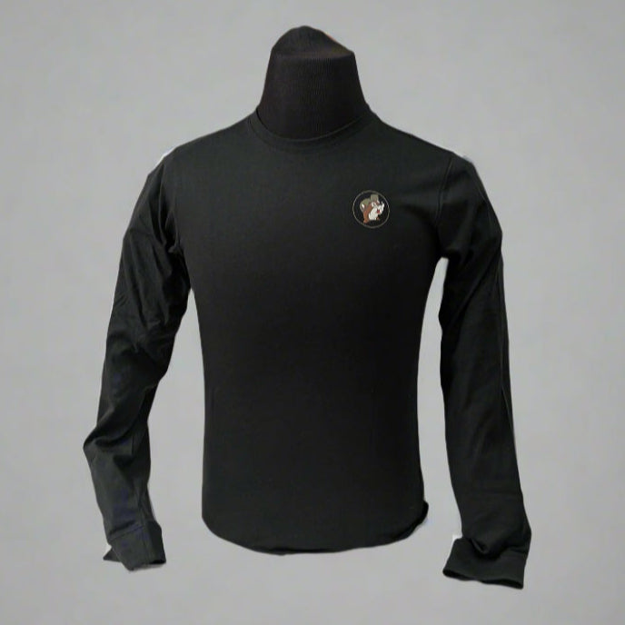 Black long sleeve Buc-ee’s shirt on mannequin with small Buc-ee’s logo on the left chest.