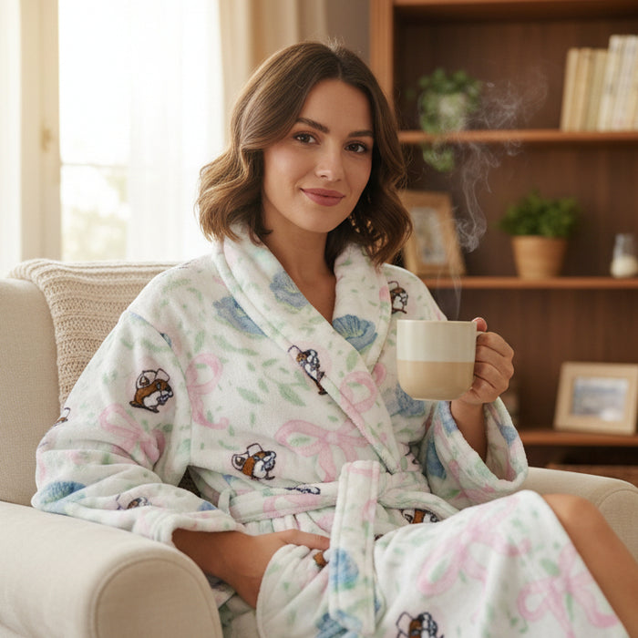 Buc-ee's Blossoms and Bows Robe front view.
