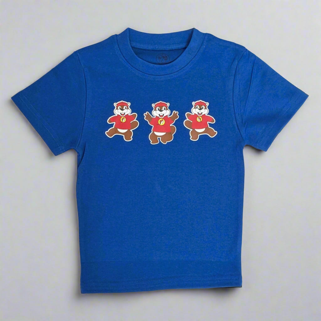 Buc-ee's Blue Beaver Shirt. 3 beavers on the front. It's a kids shirt. 