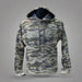 Front view of Buc-ee’s brown camo hoodie with bold logo on chest, shown on mannequin