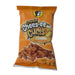 A 2 oz bag of Buc-ee’s "Crunchy Chees-ee Curls" in Original flavor. The packaging is a classic yellow-orange color with a darker orange dot pattern and a graphic of a cheese wedge. Traditional orange-dusted crunchy corn curls are pictured at the bottom. Displayed on a clean white background.