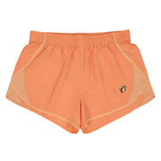 Buc-ee’s women’s coral track shorts with contrast trim, breathable mesh panels, and Buc-ee’s beaver logo