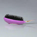 Buc-ee’s detangler brushes in two colors: one black with Buc-ee in a red cap, and one purple with Buc-ee surrounded by pink hearts, shown from front and back views.

