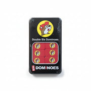 Buc-ee's Dominoes are in a black case with red dominoes. 