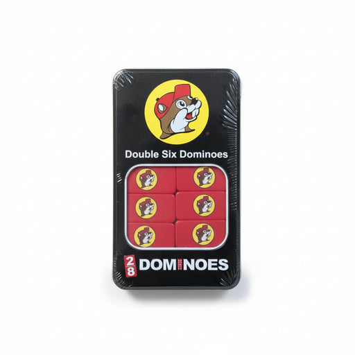 Buc-ee's Dominoes are in a black case with red dominoes. 