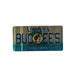 One side of a rectangular metallic Buc-ee's Alabama Double-Sided souvenir magnet laid flat on a white surface. This side of the magnet features a gold-and-green gradient background with embossed text reading "ALABAMA BUC-EE'S" and "Beaver Believer." 