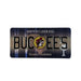 One side of a double-sided rectangular magnet displayed on a plain white surface. This side features a dark navy blue and grey vertical striped background with bold black text reading "BUC-EE'S", the tagline "Beaver Believer", and a small circular Buc-ee's beaver mascot logo.