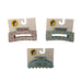 A flat-lay photograph of three Buc-ee’s branded hair claw clips on their white retail display cards, arranged against a plain white background. A pink clip and teal clip on the top featuring all over butterfly and white daisy print with the Buc-ee beaver logo with a purple hat. Bottom clip is solid teal with the word Buc-ee's in multi-colored bubble font.