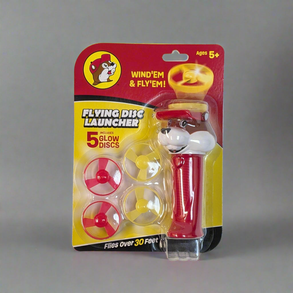 Send discs flying with the Buc-ee's Flying Disc Launcher—easy to use, tons of fun, and perfect for kids and outdoor play!

