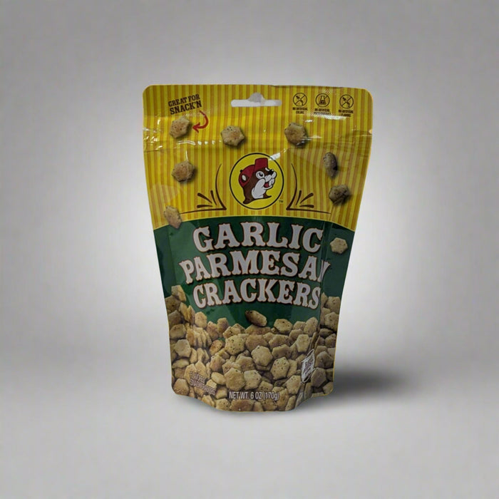 Front of Buc-ee’s Garlic Parmesan Crackers bag
