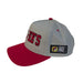 A side view of a Buc-ee's Gray Hat with Red Embroidered Logo. Part of the red embroiderd 'BUC-EE'S' visable. A rectangular side patch on the left displays a 'BUC-EE'S ESTABLISHED 82' logo featuring the iconic beaver mascot. Hat displayed on a clean white background.