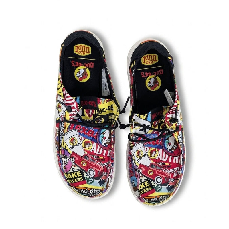 Buc-ee's HeyDude Shoes- Womens white background.