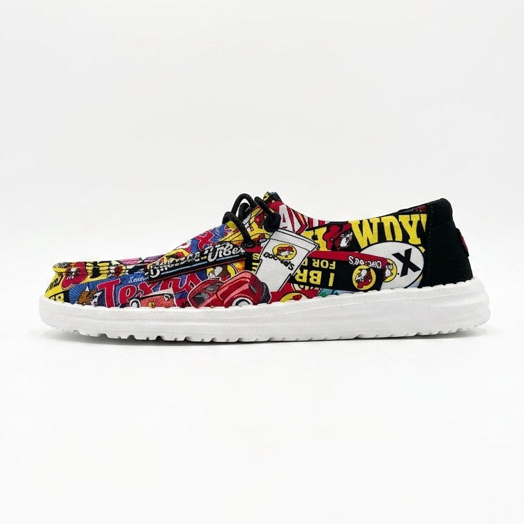 Buc-ee's HeyDude Womens Shoe side view white background.