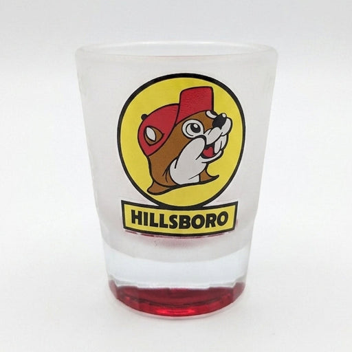 Buc-ee's Hillsboro Shot Glass classic white background. 