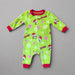 Buc-ee's Infant Green Peppermint Onesie with Buc-ee in a Santa hat all over and also snowflakes. 