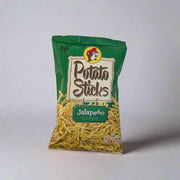 Buc-ee's Jalapeno Potato Sticks in a green bag.