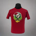 Buc-ee's "Jingle All The Way" Christmas Shirt in red featuring Buc-ee in a Santa hat on the front and a sleigh design