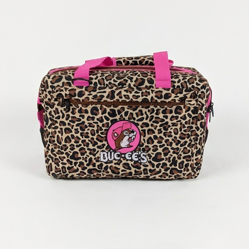 Buc-ee's Leopard 24 Can Cooler front view