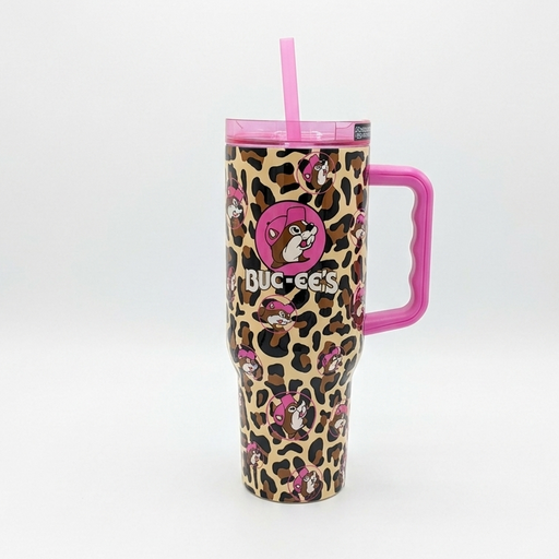 Buc-ee's Leopard Tumbler front view.