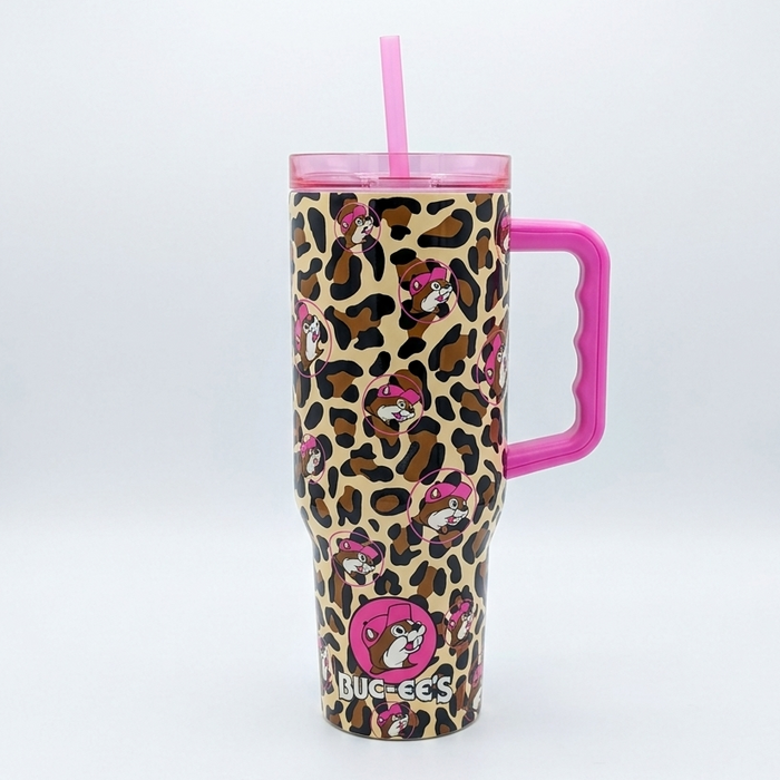 Buc-ee's Leopard Tumbler Back view
