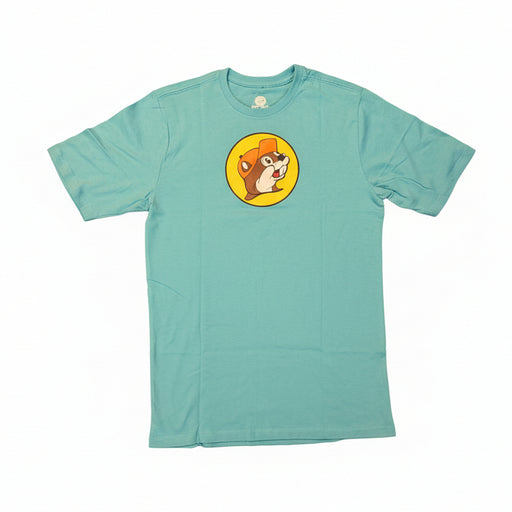 Front view of the 'Life is Better at Buc-ee's' Turquoise Shirt featuring the classic Buc-ee's beaver logo centered on the chest, displayed on a clean white background.