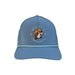 A front-facing view of a structured light blue performance hat. The center features a circular graphic patch with the Buc-ee's beaver mascot wearing an orange cap, surrounded by the words "Buc-ee's Original". A thin, mint green decorative rope sits across the base of the crown.