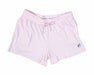 Light pink shorts with a small logo on a white background