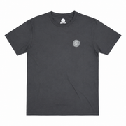 Dark gray short-sleeve Buc-ee's t-shirt with a small gray beaver logo on the left chest.