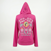 Buc-ee's Long Sleeve Performance Hoodie-Fuschia Back view, white background. 