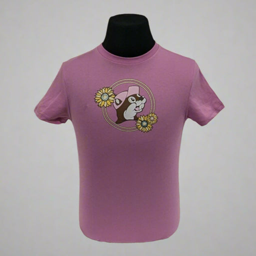 Buc-ee's " Love Me Some Boots & Buc-ee's" Shirt Front. Pink with flowers and Buc-ee beaver. 