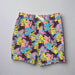 Buc-ee's Mens/Boys Tropical Swimsuit. Purple, pink, yellow palm leaes with Buc-ee. 