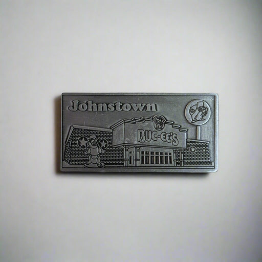 Pewter Buc-ee's Johnstown metal location magnet with storefront relief