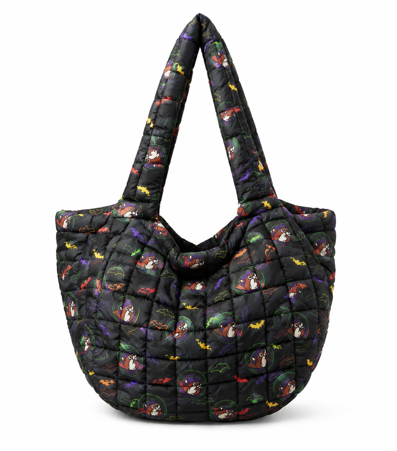 Buc-ee’s Neon Bat Puffy Tote Bag White background 