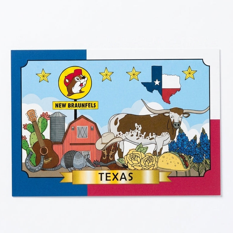 Buc-ee's New Braunfels Postcard white background.