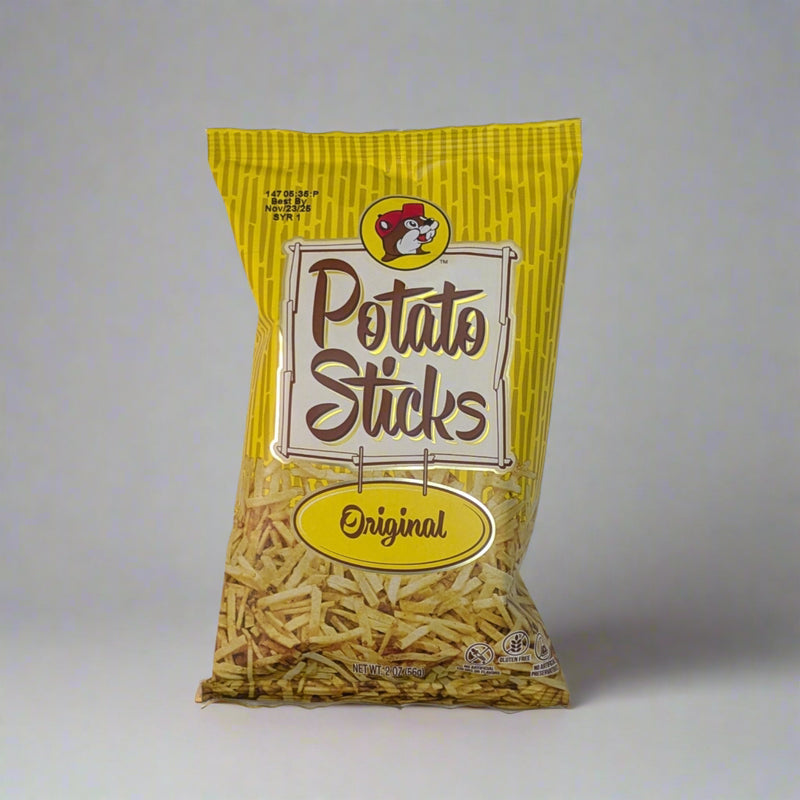 Buc-ee's Original Potato Sticks in a yellow bag.