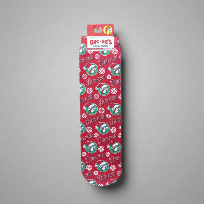 Buc-ee's Peppermint Christmas Adult Crew Socks