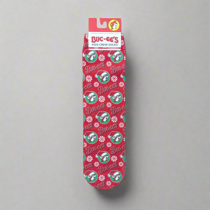 Buc-ee's Peppermint Christmas Kids Crew Socks