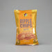 A orange bag of Buc-ee’s Queso Ripple Chips featuring ridged potato chips with bold cheesy seasoning