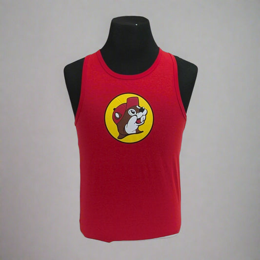 Buc-ee's Red Logo Tank with the Buc-ee's logo. 