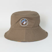 Buc-ee's Reversible Twill Bucket Hat - Khaki on a classic white background.