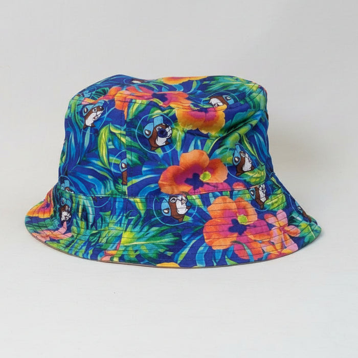 Buc-ee's Reversible Twill Bucket Hat - Multi floral side on a white background. 
