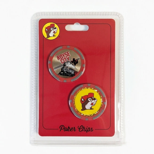 Buc-ee's Royse City Poker Chips white background.