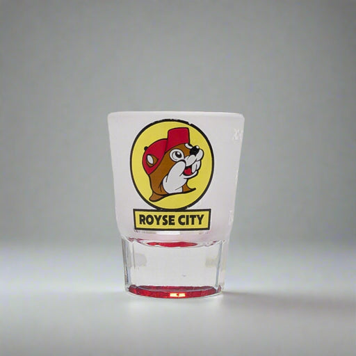 Buc-ee's Royse City Shot Glass. Clear with the logo on it with the location. 