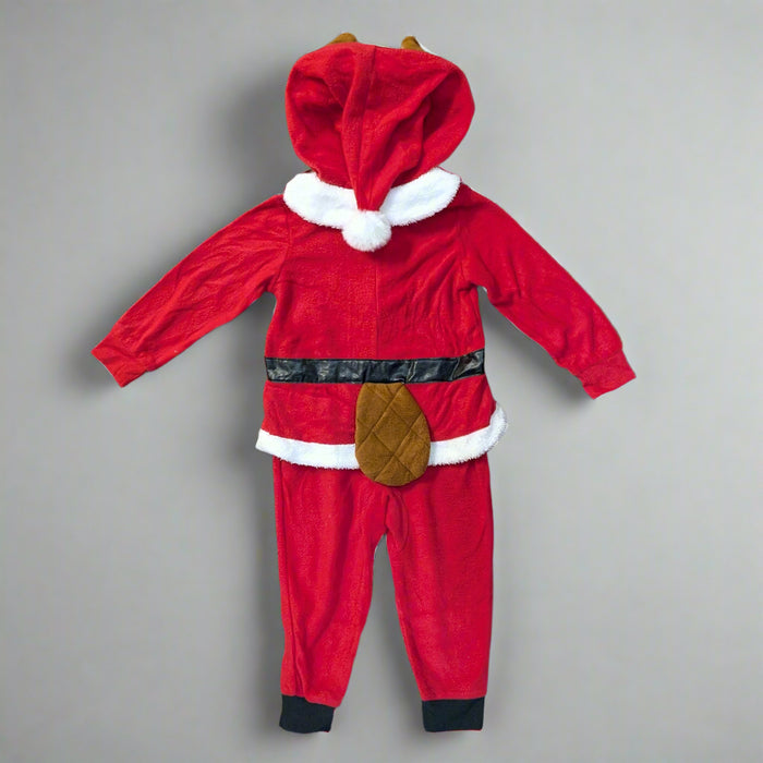 Back view of Buc-ee's Santa Union Suit showing the tail detail and hood with white pom-pom