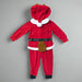 Back view of Buc-ee's Santa Union Suit showing the tail detail and hood with white pom-pom