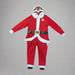 Buc-ee’s Santa Union Suit one-piece pajama in red with white trim, black belt detail, and a hood featuring Buc-ee dressed as Santa.