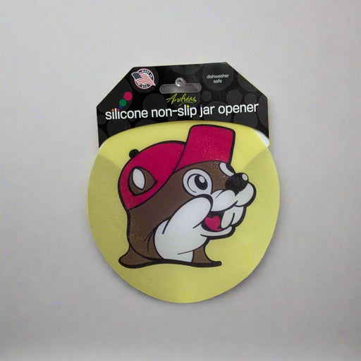 Buc-ee's Silicone Non-Slip Jar Opener. Yellow silicone circle with Buc-ee's Logo on it.