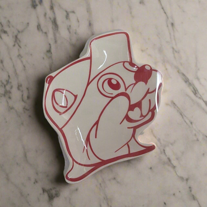Buc-ee's Spoonrest. The shape of the Buc-ee's Beaver with red outline and red coloring. 