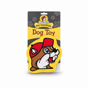 Buc-ee the Beaver head-shaped squeak dog toy on its Pet Essentials card